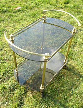 Bar Cocktail Entertainment Cart Trolley Smoked Glass Vintage Stunning