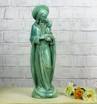 Statue Flemish Pottery Poterie Flamande Madonna Virgin Mary Infant Child 20.47"