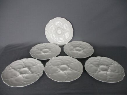 Set of 6 Oyster Plates Porcelain White Germany Hutchenreuther Vintage Seafood Plates