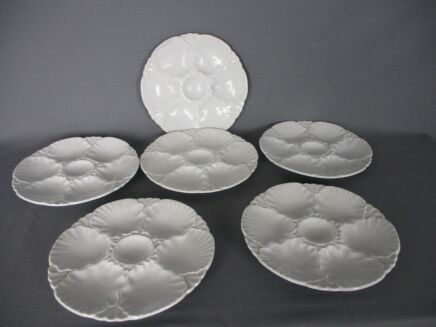Set of 6 Oyster Plates Porcelain White Stylish Vintage Seafood Plates