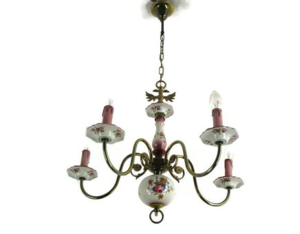 Chandelier 5 Arms Lights Ceramic Porcelain Brass Italian Style RomanticFlowers