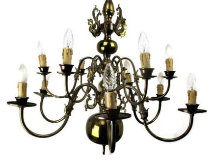 Vintage Flemish ' Dutch ' Double Chandelier 12 Arms Lights Mermaids Fish HTF