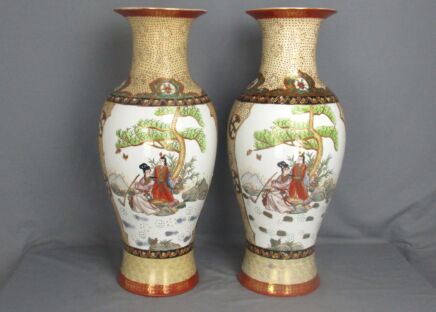 Large Pair Chinese Porcelain Famille Rose Vases Figurines Vase 24.4"