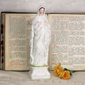 Large Antique 1900 Vieux Paris Porcelain Bisque Statue Virgin Mary 14.96"