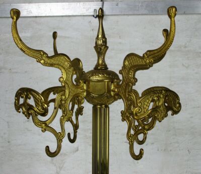 Vintage Standing Hall Tree Coat Hat Rack Stand Brass Gorgeous Hollywood regency