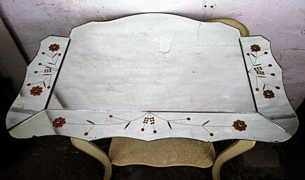 Art Deco Nouveau Bauhaus Wall Hanging Mirror Beveled glass Flowers Lovely Vanity