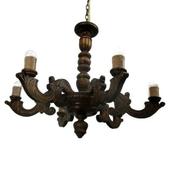 Vintage Ornate Hand Carved wood Chandelier 6 lights arms Ceiling Light lamp