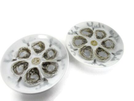 2 French Oyster Plates Porcelain Faience de St Amand Hand Painted Classy Marked