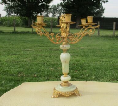 Vintage Large Onyx Ornate 6 Arm Candle Holder Candelabra Gold paint Woman