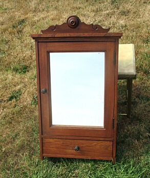 Antique Carved Wood medicine bathroom Cabinet mirror Apothecary Headpiece