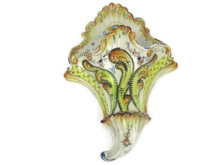 Large Ornate Bassano Cornucopia Vase Jar Porcelain Italy Italian Flowers  Planter