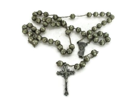 Large French Vintage Rosary Paternoster Decoration Ornate HTF Very Special Madonna Virgin Mary