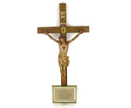 XL Wood Hanging Church Crucifix Plaster corpus Dramatic Holy Heart Germany
