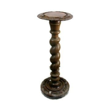 XL Hand Carved Wood Barley Twist Pedestal Display Side Table Plant Stand 34.64"
