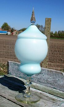 Vintage Azuro Blue Cased Glass Apothecary Candy Jar Footed era Murano Empoli