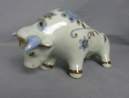 Hand painted Bull Mexican Folk Art Figurine Palomar Pottery by Edwards Vintage