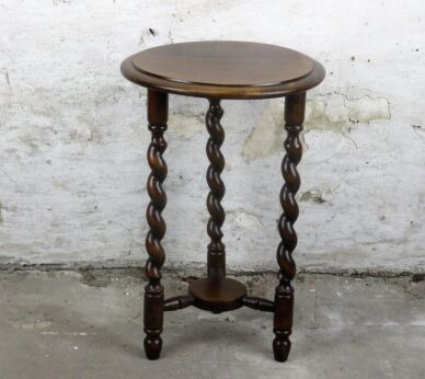 Small Barley Twist Wooden Tripod Side Table Pedestal Plant Stand 2 Tier 19.68"
