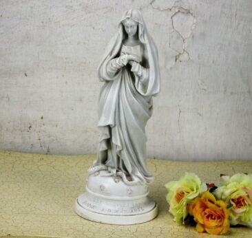 Antique Bisque Porcelain Statue Virgin Mary Our Lady of Rome Infant Snake 12.20"