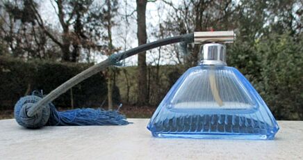 Art Deco Blue Glass Perfume Bottle Atomizer Chrome Stopper
