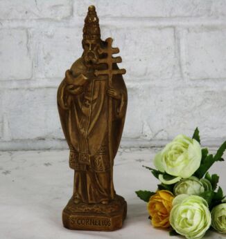 Small Statue Saint Cornelius Patron Sick Animals Horn Crown Pope Plaster