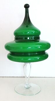 Vintage Italian XL 1960s 16" Empoli Green Cased Opal Glass apothecary jar Candy