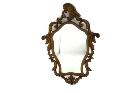 Large Beautiful Ornate Wooden Oak Wall Hanging Mirror Romantic Hollywood Regency