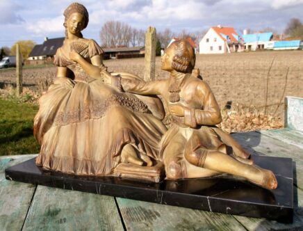 Gorgeous Large Statue Man and Woman Marble base Signed J. Dommisse Terracotta
