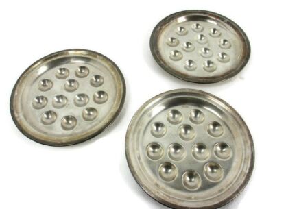 3 Art Nouveau Wiskemann Belgium Silver Plated Egg Plates Marked Extremely Rare