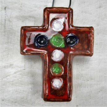 Small Mid Century Modern Ceramic Crucifix Fat Lava Era Amphora Perignem 4.92"