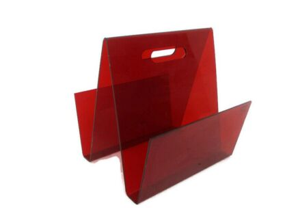 Lucite Modernist Magazine Newspaper Basket Rack Box Red Zigzag Organizer space age extremely rare