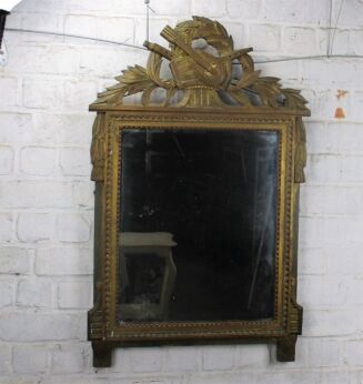 Antique Vintage Mirror Carved Wooden Frame Hobnails Musical Instruments Mandolin