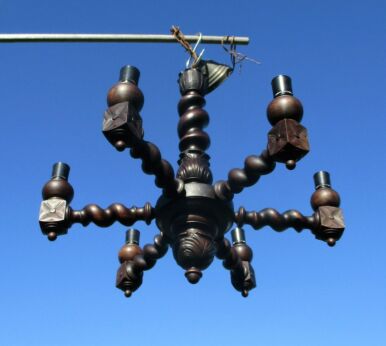 Antique Barley Twist Wooden Chandelier Lamps carved Wood 6 arm Gorgeous