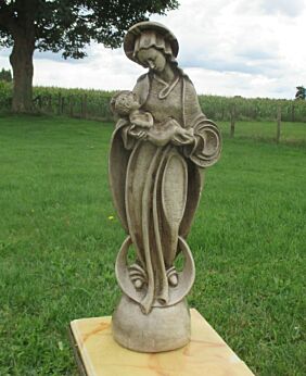 Art Deco Virgin Mary Madonna with Child Plaster Statuette Stunning 25.59"