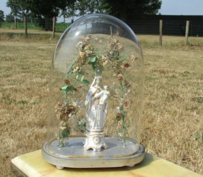 Antique Victorian French Bridal Wedding Dome Globe Vieux Paris Porcelain Virgin