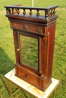 Antique French Oak medicine Wood bathroom Cabinet Glass mirror Apothecary shabby