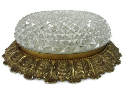 XL Gorgeous French Ceiling Lamp Fixture Ornate Brass Bubbled Glass 2 Lights WOW