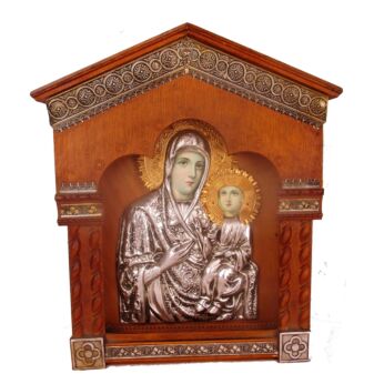 Icon Madonna and Infant Child in Wall Hanging Chapel Niche Wood Ornate trim