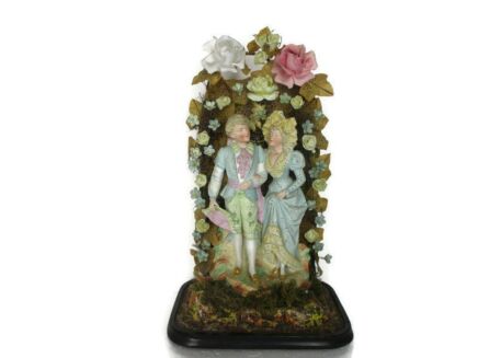 Large Figurine Statue Courting Couple Victorian scene Porcelain Centerpiece Bridal Wedding Piece