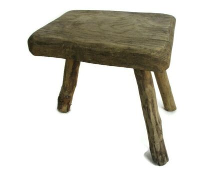 Vintage Hand Carved wood  Milking Stool Pedestal Table Plant Flower Bonsai Stand Side Table Barn Country Style Funky Authentic Tripod
