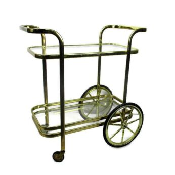 Bar Tea Cart Trolley Cocktail Kitchen Island Clear Glass Chrome Brass 70s