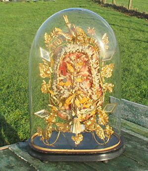 Antique Victorian French Bridal Wedding Dome Flowers Gold Gilt leaves Ormolu