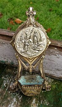 Vintage Silver Brass Holy Water Font Lourdes Virgin Mary Wall Hanging French