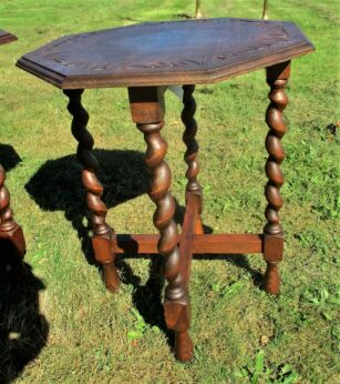 Barley Twist Carved Wood Oak Side Table plant stand wine lamp octagonal
