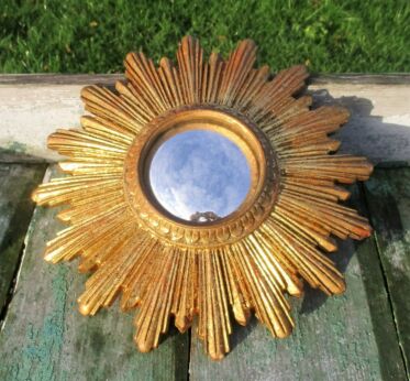 Small Retro Sunburst Wall Hanging Convex Mirror Resin Lovely