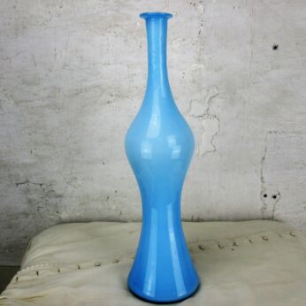 Italian Empoli Vintage XL Cased Glass Genie Bottle Vase Special Shape Azzurro Blue Bulb Bottle