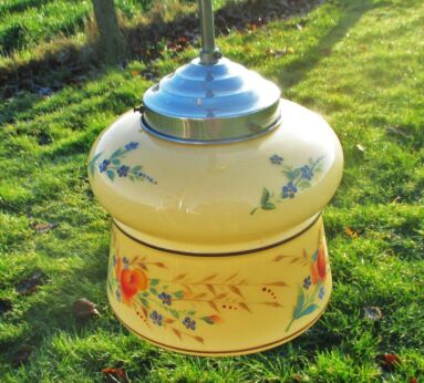 Antique French Art Nouveau Art Deco Chandelier  Glass Flowers Scyscraper Hand Painted