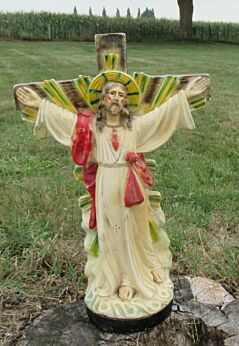 Large Plaster Antique Jesus Christ Statue Crucifix Standing Cross 18.5" WOW
