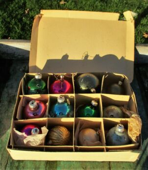 Vintage Antique Christmas set of Ornaments 12 balls multi color multi sizes