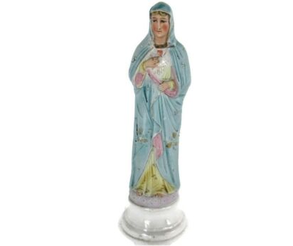 Small Porcelain Statue Virgin Mary Madonna Virgin Holy Sacred Heart Polychrome