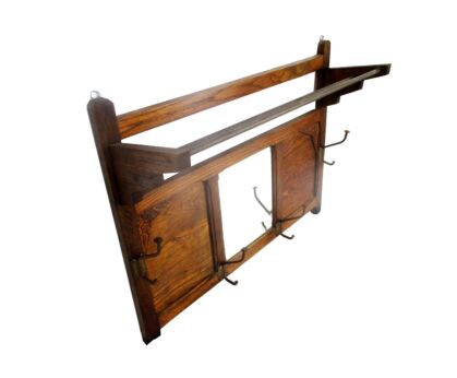 Vintage Mid Century Chrome Industrial Coat Hat Rack 1950's Wood Mirror Railroad